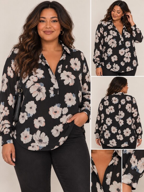 Reitmans Tops - Reitmans Black Floral Button-Front Blouse